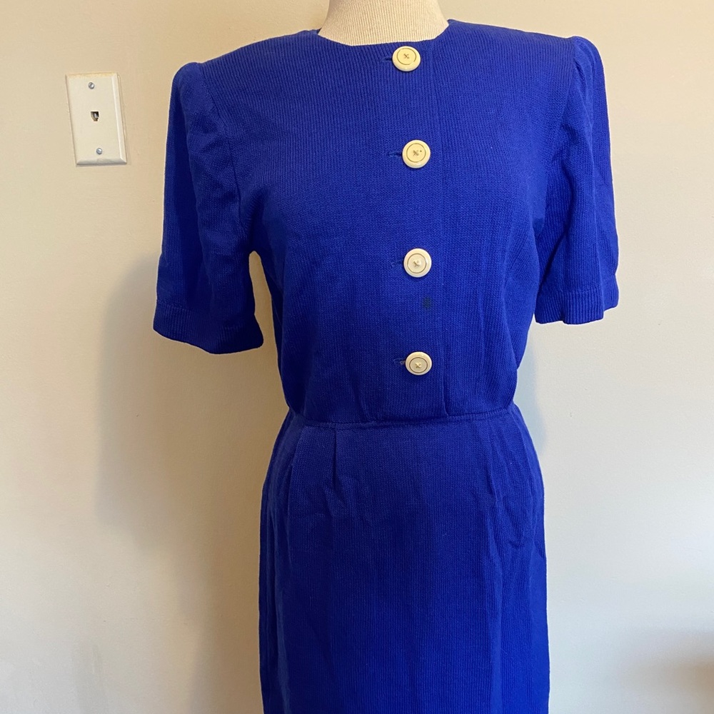 St. John Blue Knit Dress with Buttons